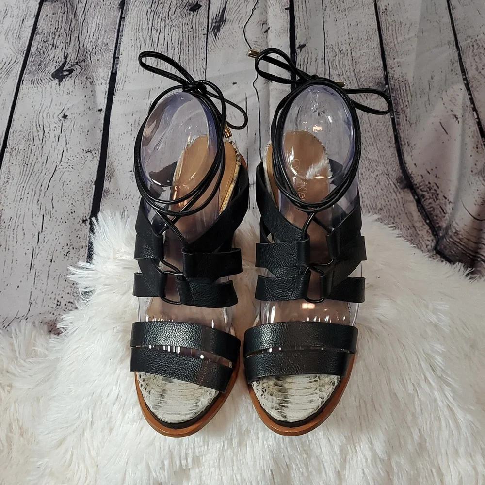 Calvin Klein Black Strappy Heeled Sandals Size 8.5 EUC